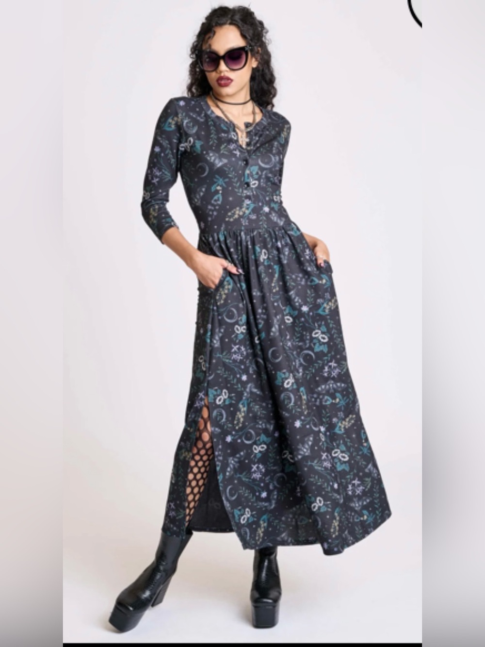 Midnight Hour Bats Garden Henley Maxi Dress